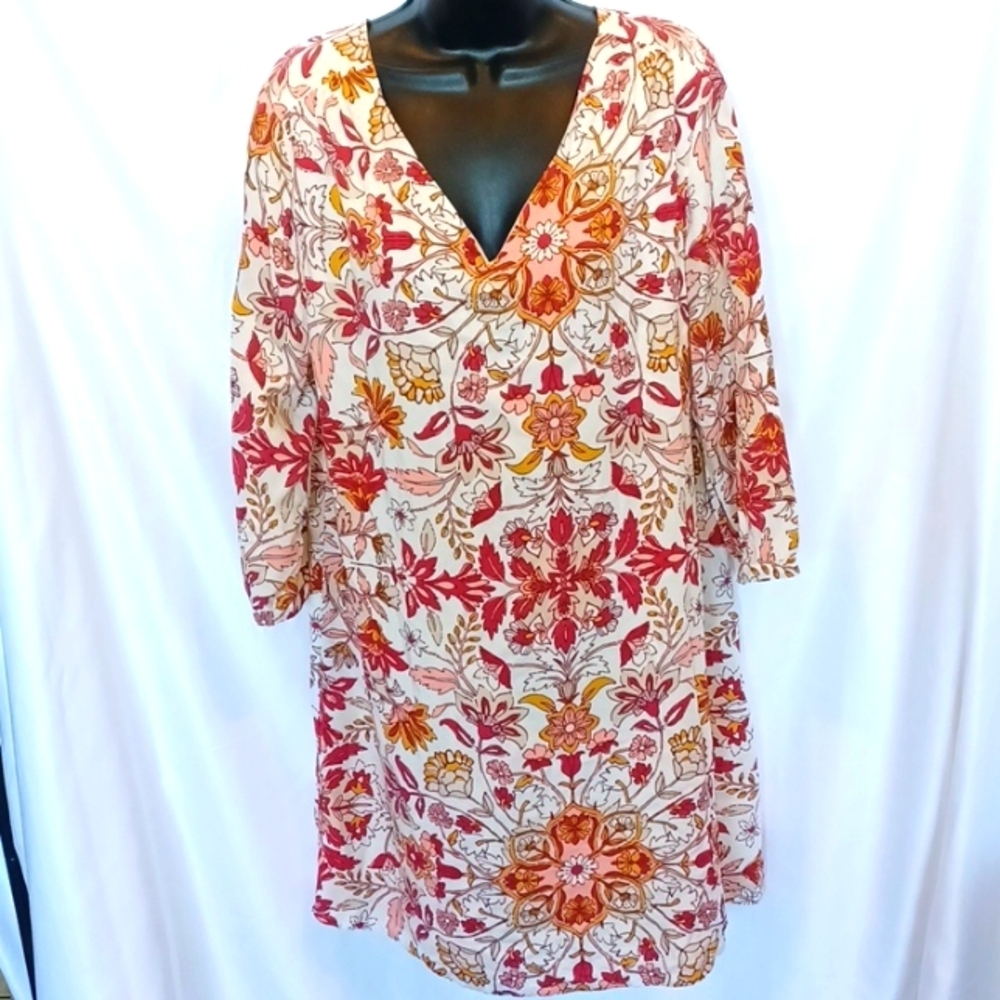Old Navy Tunic A-line Vneck Dress size M, lined, puff sleeve